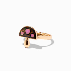 Bague d&rsquo;humeur champignon couleur dor&eacute;e c&oelig;ur rose,