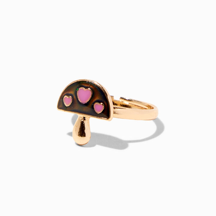 Pink Heart Gold Mushroom Mood Ring,