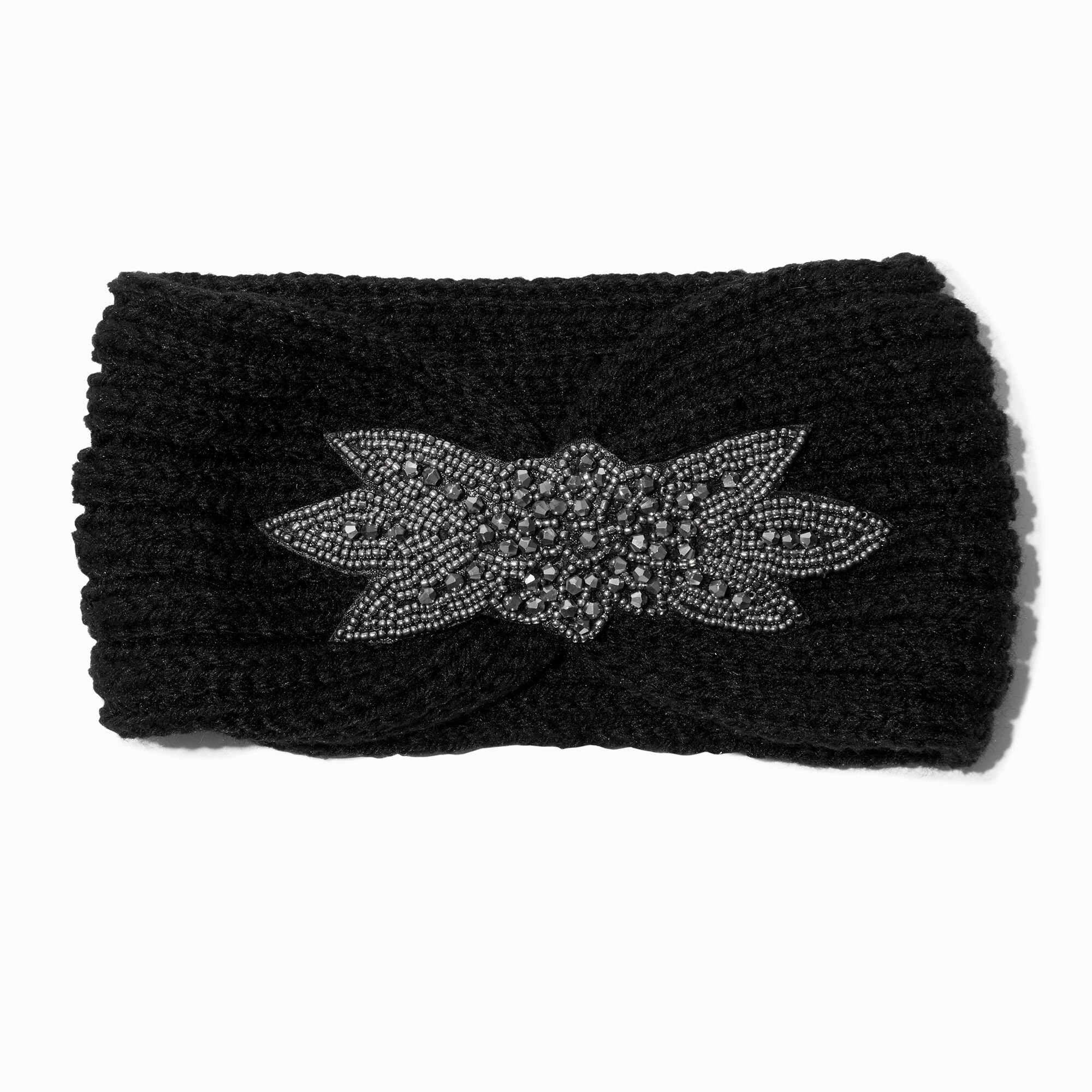 View Claires Sweater Knit Beaded Headwrap Black information