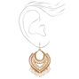Gold 2&quot; Beaded Chain Aztec Drop Earrings - White,