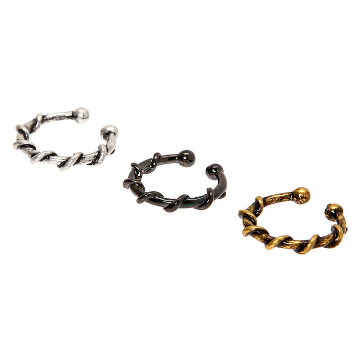 Mixed Metal Wired Faux Hoop Nose Rings - 3 Pack,