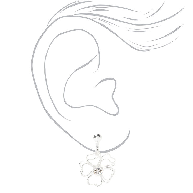Silver 1&quot; Wired Flower Clip On Drop Earrings,