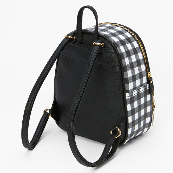 Black &amp; White Gingham Print Small Backpack,