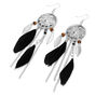 Silver 4&quot; Aztec Medallion Feather Drop Earrings - Black,