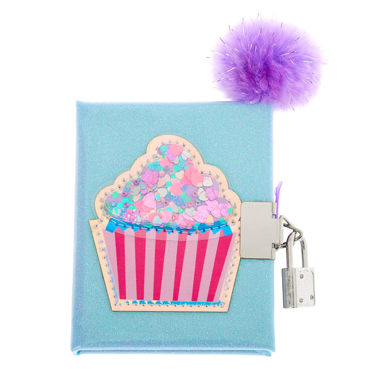 Claire's Journal intime à cadenas imprimé cupcake à sequins mobiles Claire's Club - Bleu