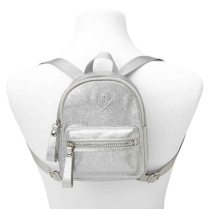 Claire&#39;s Club Metallic Heart Mini Backpack - Silver,