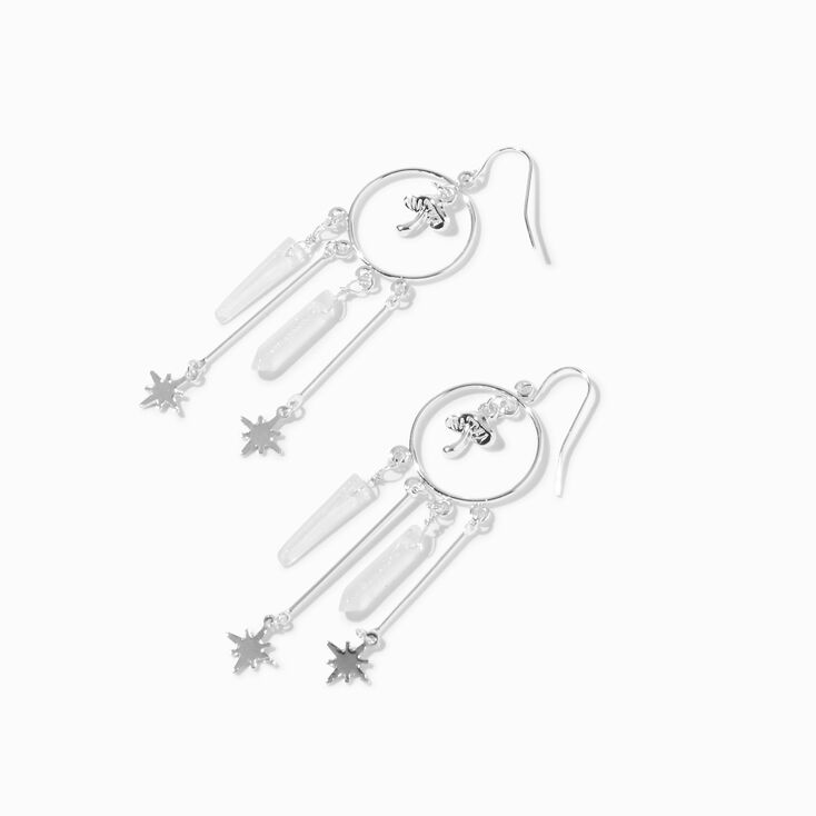 Silver 2.5&quot; Mushroom Starbust Mystical Gem Drop Earrings,