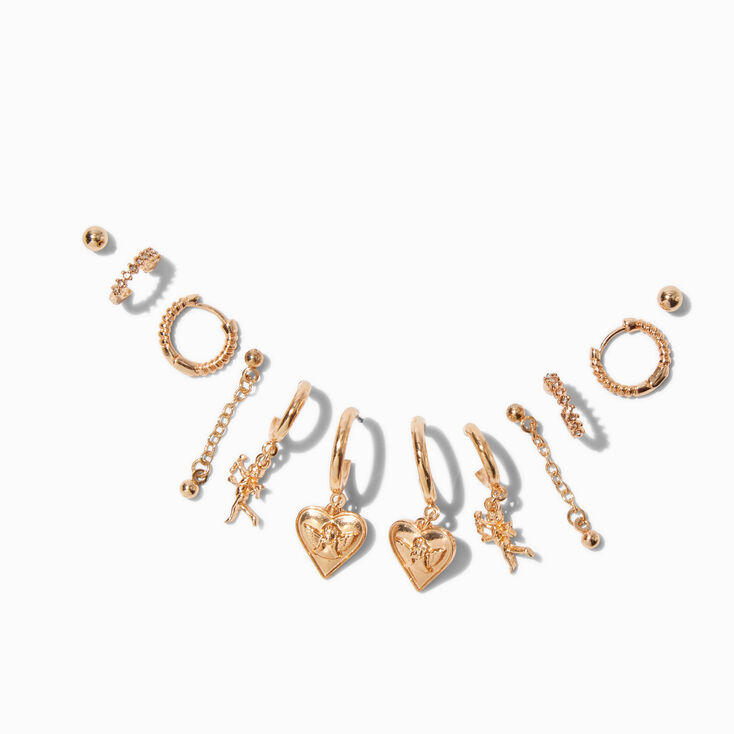 Gold-tone Cupid&#39;s Choice Earring Stackables Set - 6 Pack,