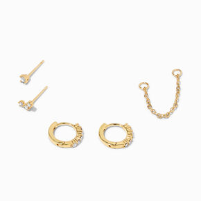 18K Gold Plated Iridescent Hoop Connector Chain Star Stud Earring Set - 5 Pack,