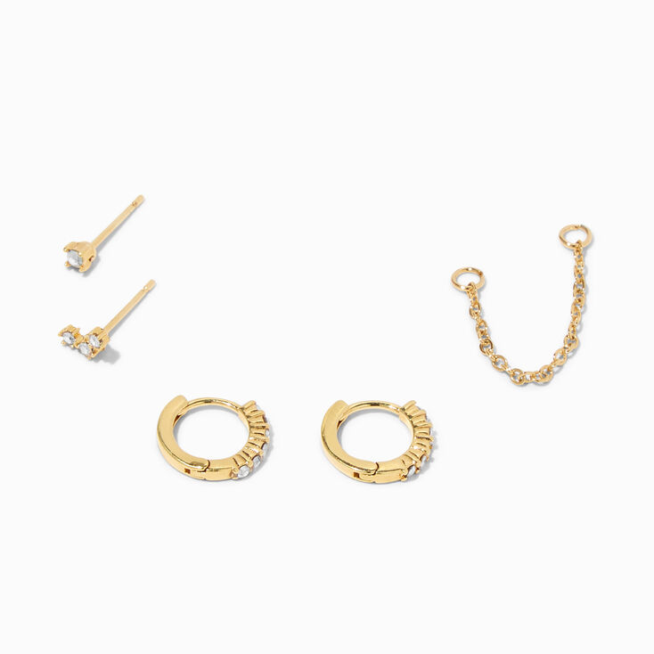 18K Gold Plated Iridescent Hoop Connector Chain Star Stud Earring Set - 5 Pack,