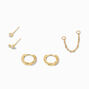 18K Gold Plated Iridescent Hoop Connector Chain Star Stud Earring Set - 5 Pack,