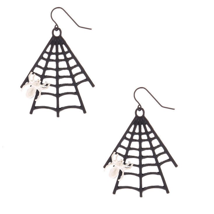 Black 2 Spider Web Drop Earrings Claire S Us