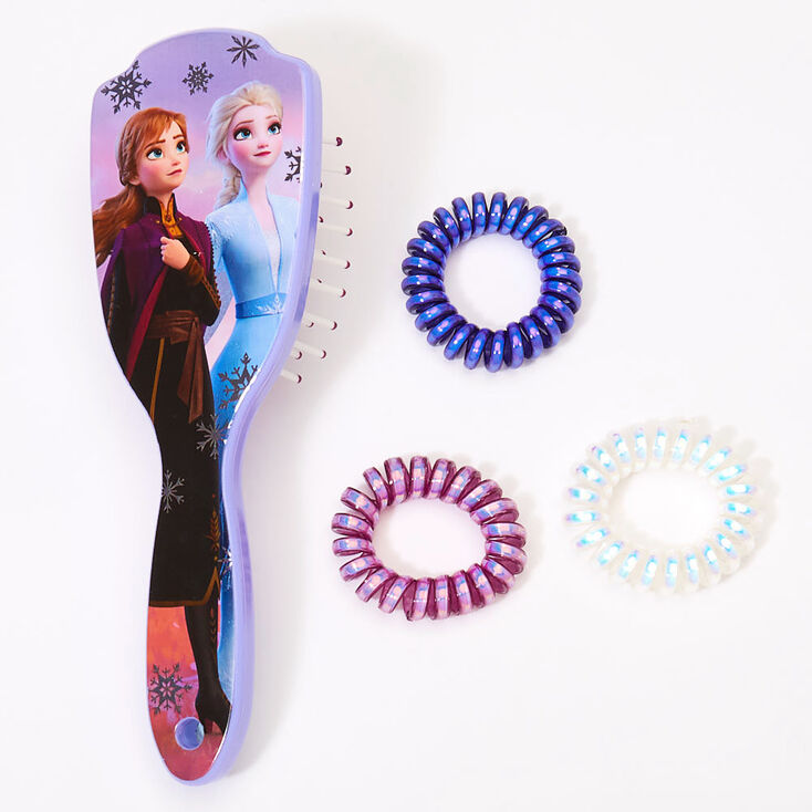 Brosse &agrave; cheveux et&nbsp;&eacute;lastiques spirale La Reine des Neiges 2 de &copy;Disney, lot de 4&nbsp;articles,