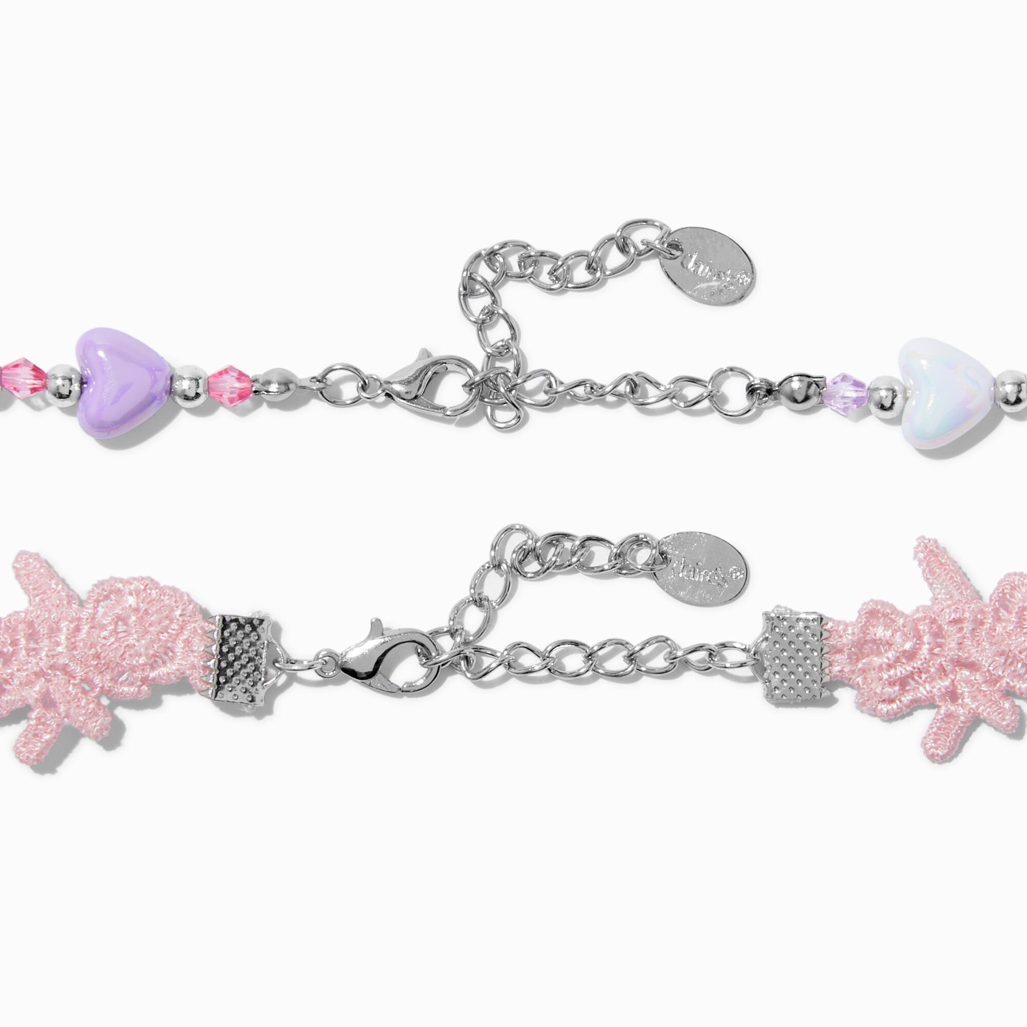 Claire's Club Heart Beaded & Woven Rose Choker Necklaces - 2 Pack,
