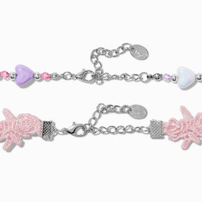 Ras-de-cou rose tress&eacute;e et perl&eacute;e c&oelig;ur Claire&#39;s Club - Lot de 2,