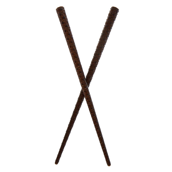 Claire's Baguettes à cheveux matelassées en bois d'imitation foncé - Marron, Lot de 2
