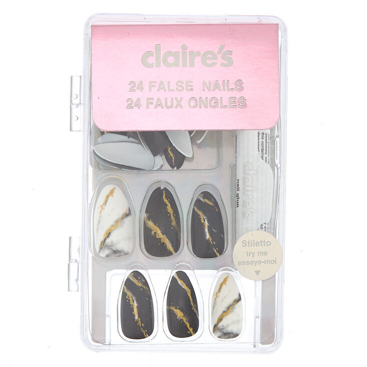 Gold Marble Stiletto Faux Nail Set - 24 Pack,