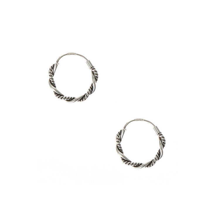 Sterling Silver 14MM Twist Hoop Earrings,