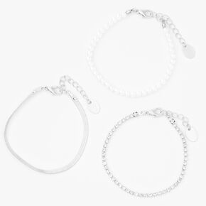 Silver-tone Rhinestone &amp; Pearl Bracelets - 3 Pack,