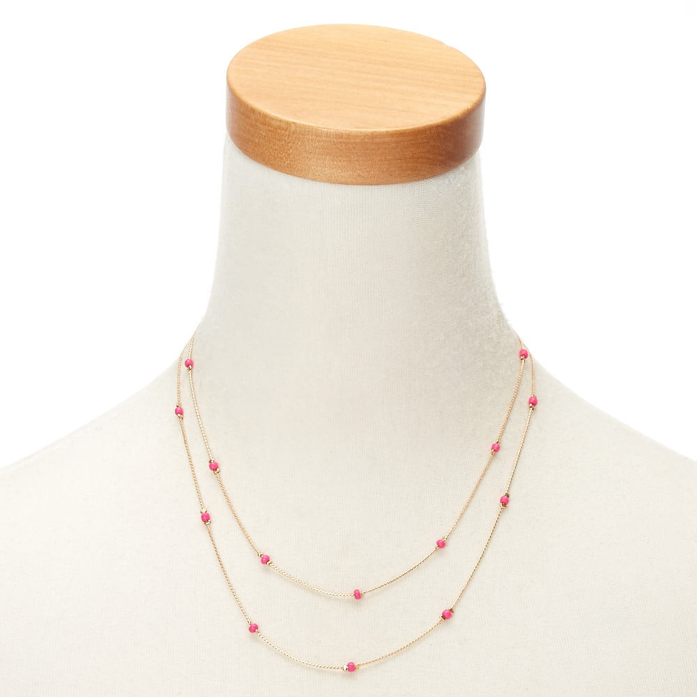 Gold-Tone Pink Beaded Multi Strand Necklace,