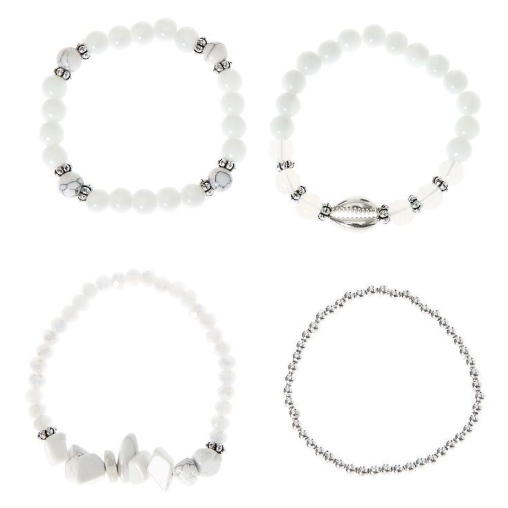 Howlite Bead Stretch Bracelets - White, 4 Pack,