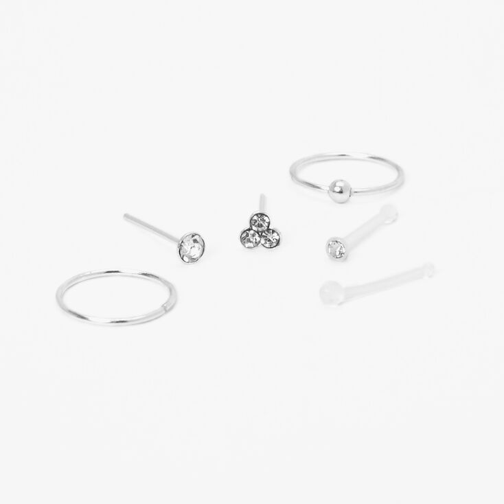 Silver 22G Nose Rings &amp; Studs Set - 6 Pack,