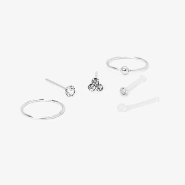 Silver 22G Nose Rings &amp; Studs Set - 6 Pack,