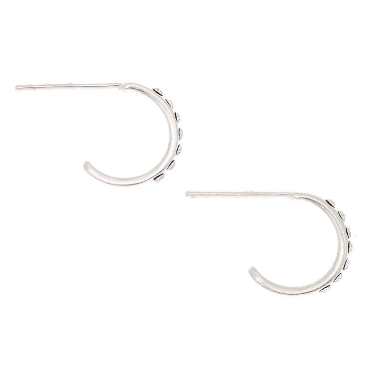 Sterling Silver Crystal Half Hoop Earrings,