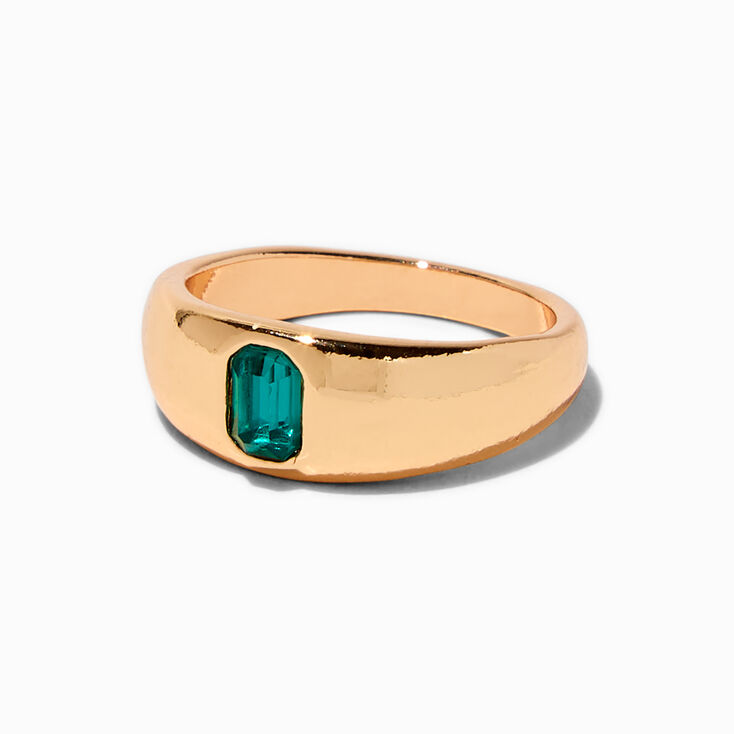 Green Rhinestone Gold-tone Signet Ring Set - 4 Pack,