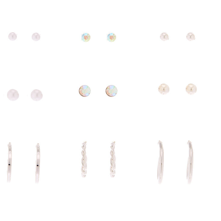 Silver Mixed Earrings Set - 9 Pack,