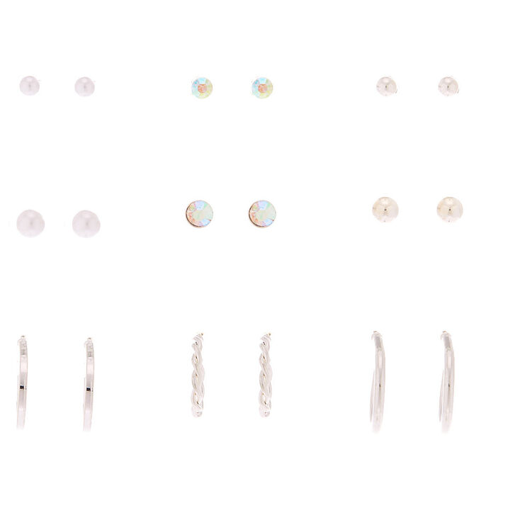 Claire's Lot de 9 paires de boucles d’oreille variées couleur argenté