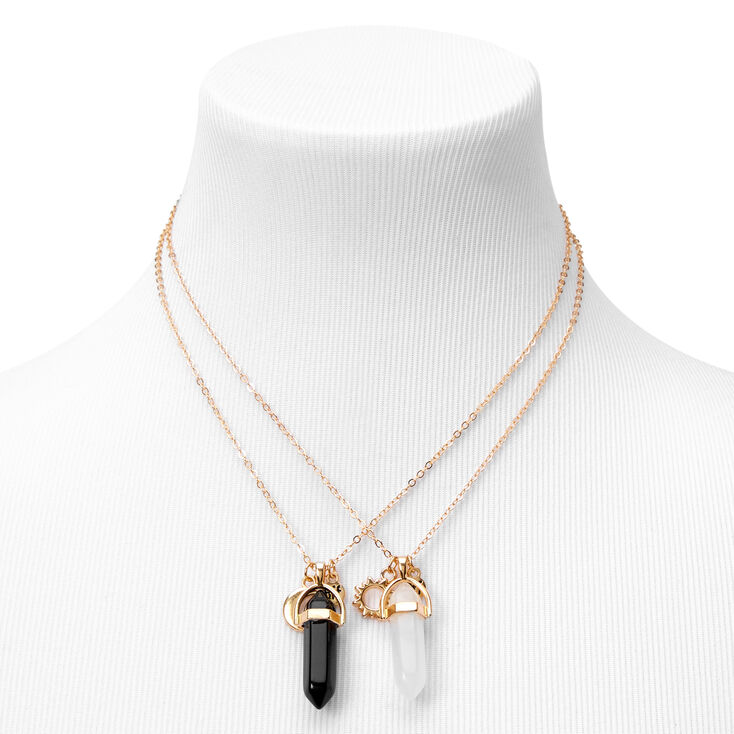 Gold Best Friends Black &amp; White Mystical Gem Pendant Necklaces - 2 Pack,