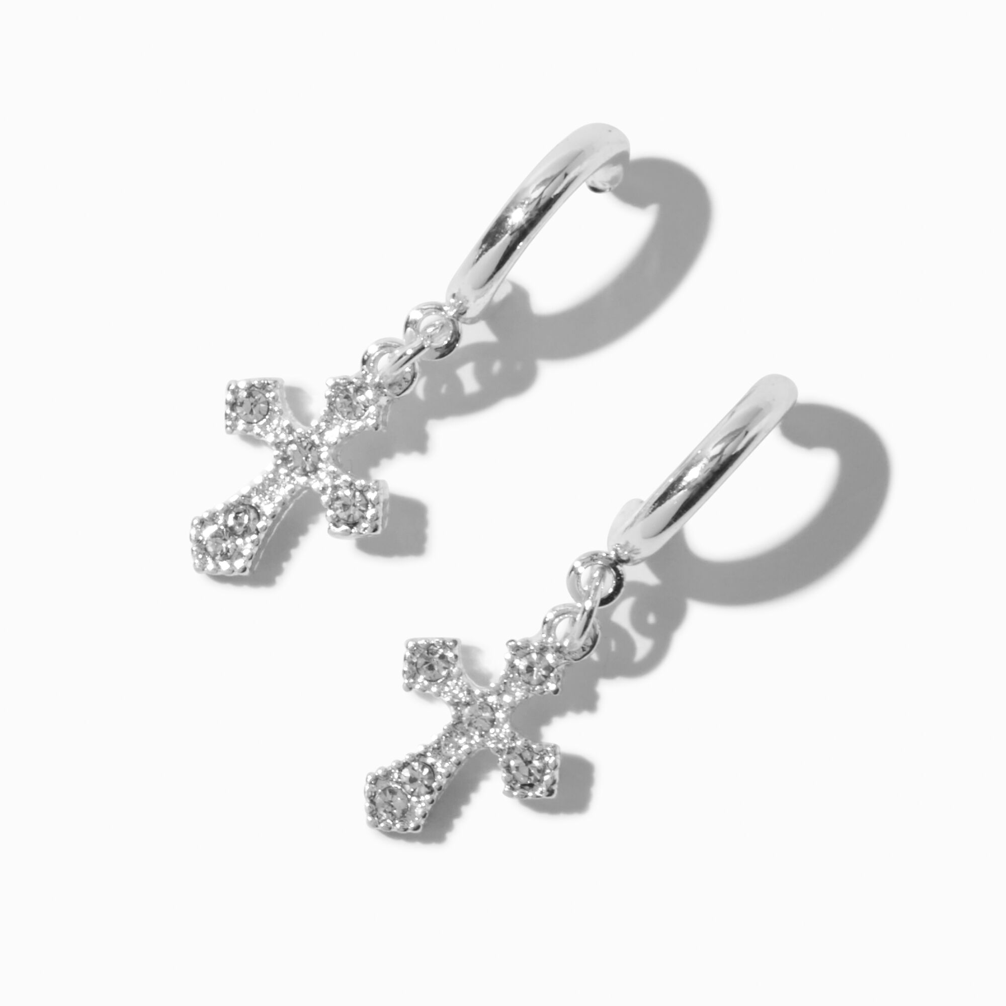 Silver-tone Celtic Cross Hoop Earrings,