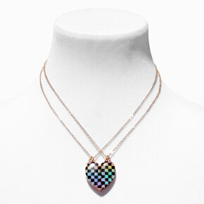 Best Friends Black Rainbow Checkered Heart Pendant Necklaces - 2 Pack,