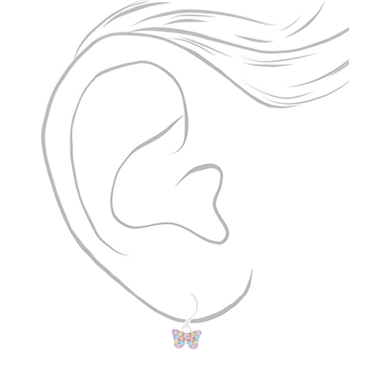 Sterling Silver Pastel Butterfly Drop Earrings,