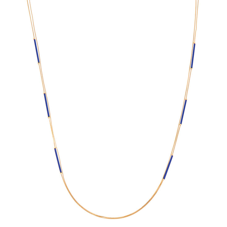 Gold Navy Blue Bar Multi Strand Necklace,