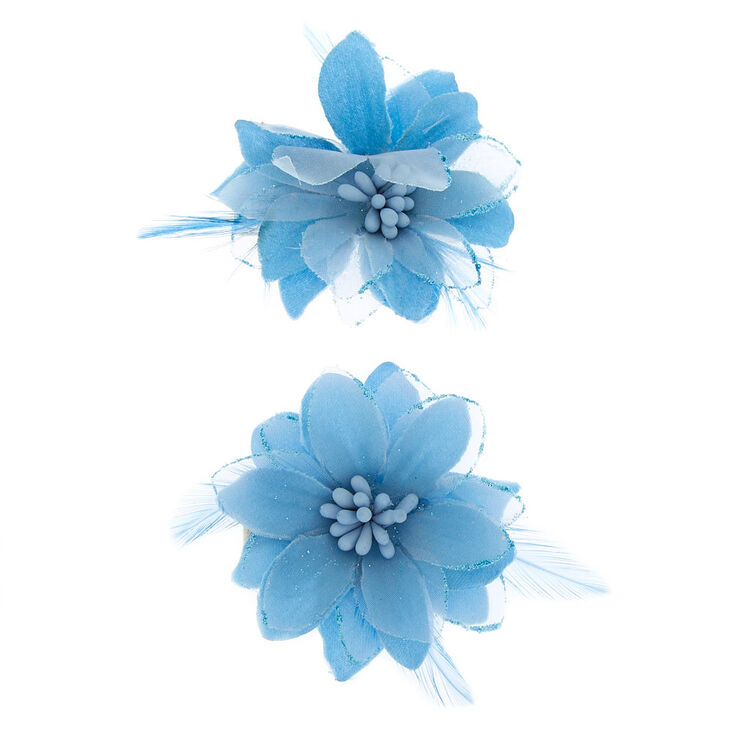 Glitter Lily Flower Hair Clips - Baby Blue, 2 Pack,