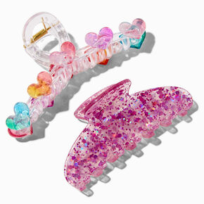 Rainbow Heart Glitter Hair Claws - 2 Pack,