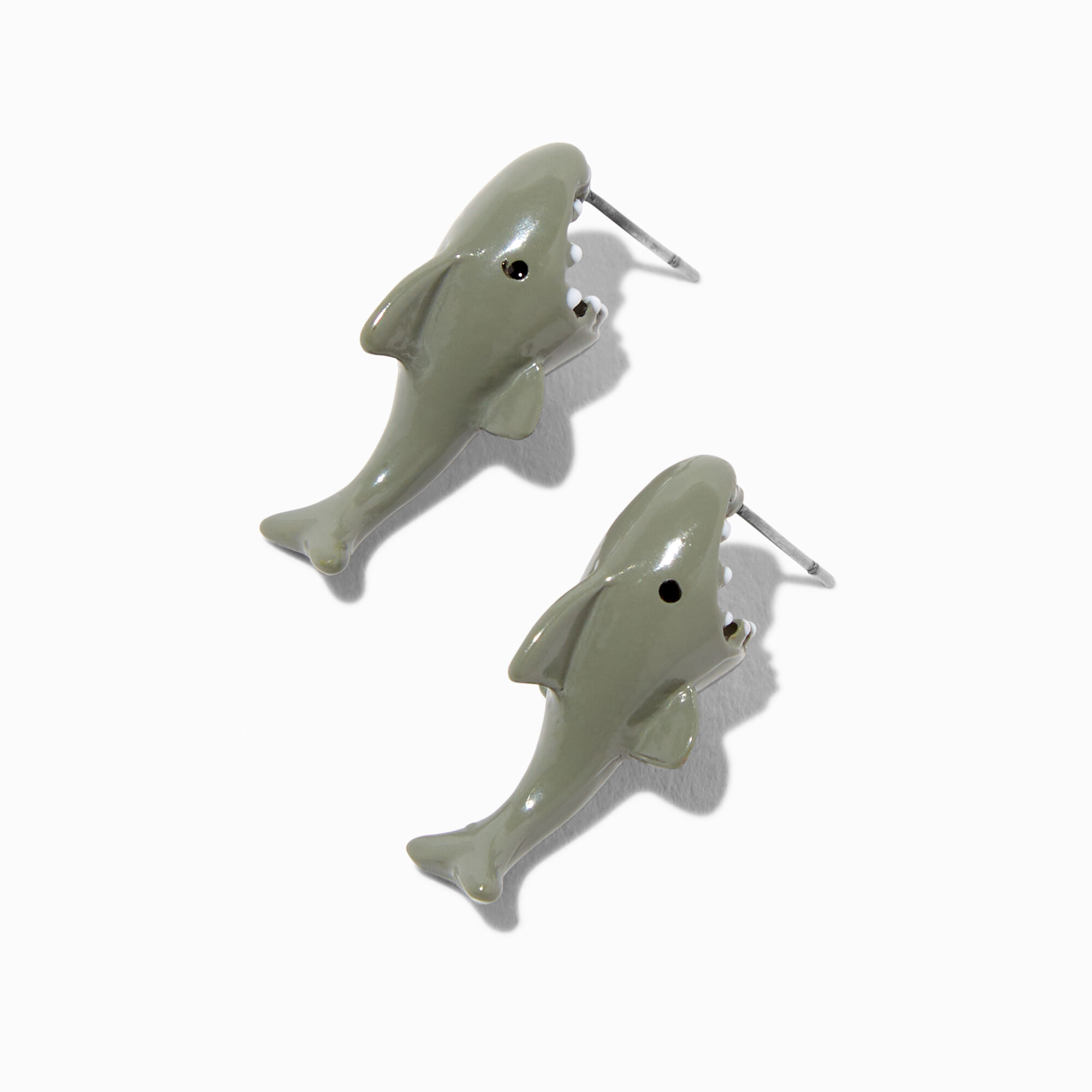 Gray Shark Ear Jacket Earrings