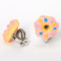 Silver Glitter Donut Clip On Stud Earrings - Pink,
