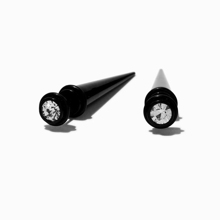 Black Stainless Steel Crystal Faux Taper Earrings ,