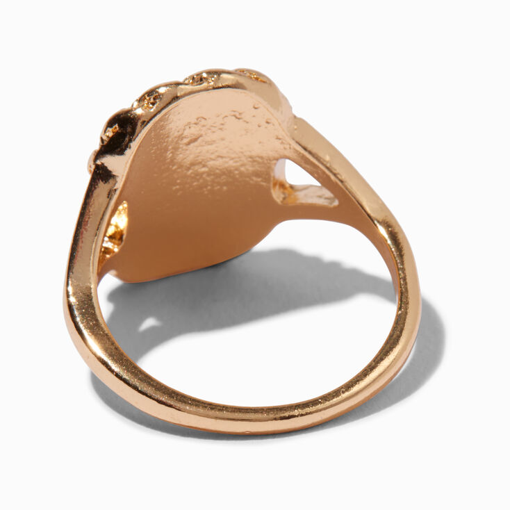 Gold-tone Rose Stamped Signet Ring,