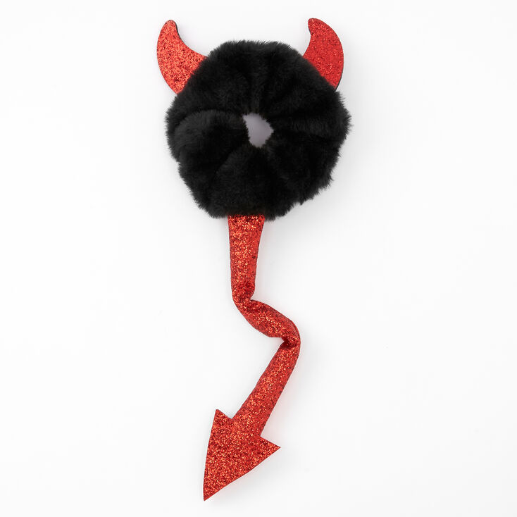 Medium Plush Devil Horns &amp; Tail Hair Scrunchie - Black,
