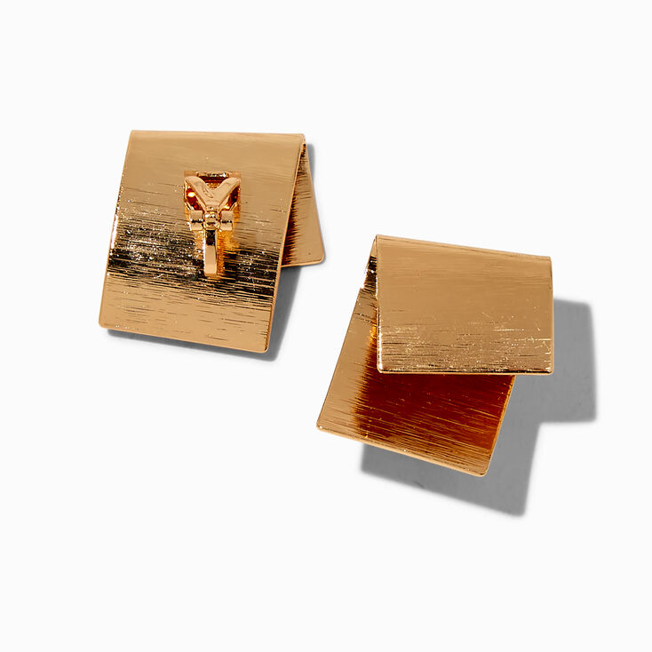 Gold-tone Fold Over Square Clip-On Earrings ,