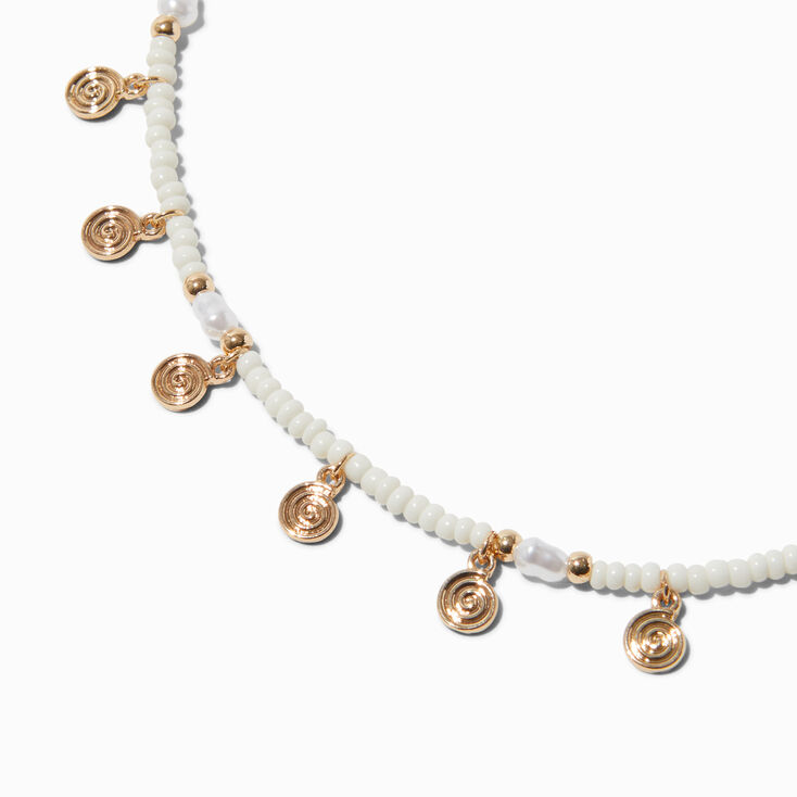 White Beaded Gold-tone Swirl Necklace