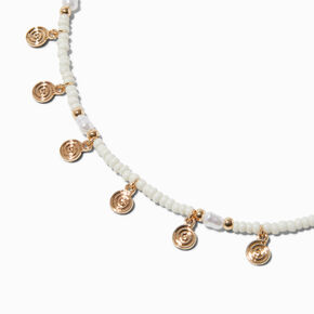 White Beaded Gold-tone Swirl Necklace ,