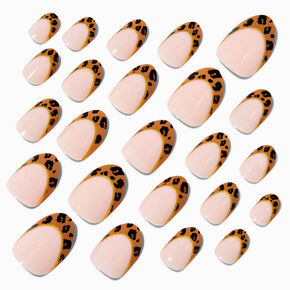 Cheetah French Tip Stiletto Press On Vegan Faux Nail Set - 24 Pack,