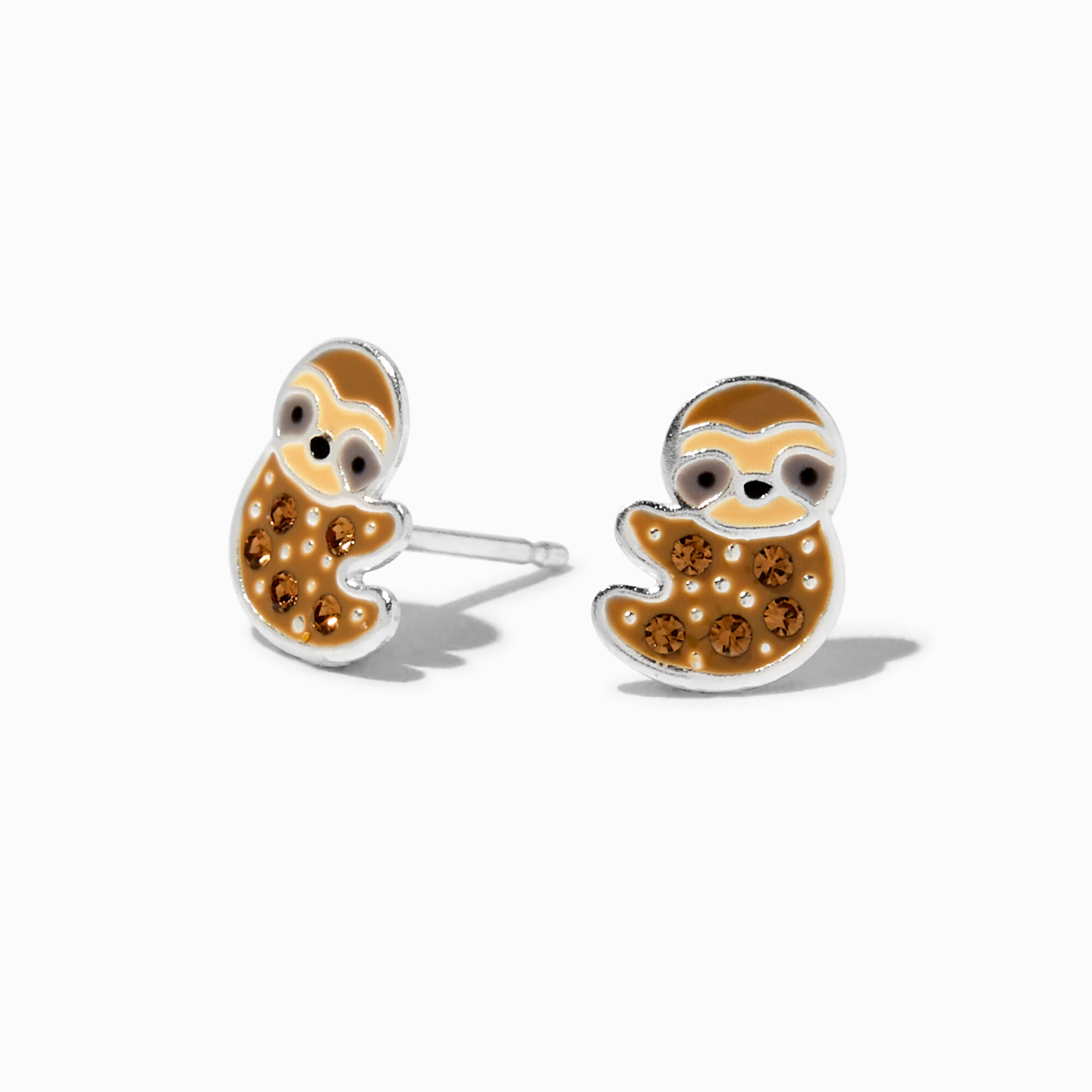 View Claires Crystal Sloth Stud Earrings Silver information