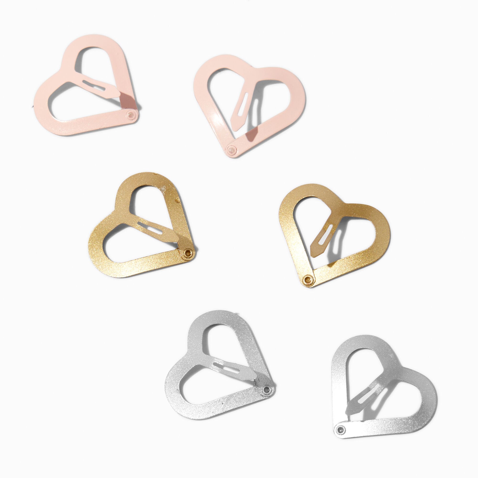 Claire's Club Glitter Heart Cut-Out Snap Hair Clips - 6 Pack,