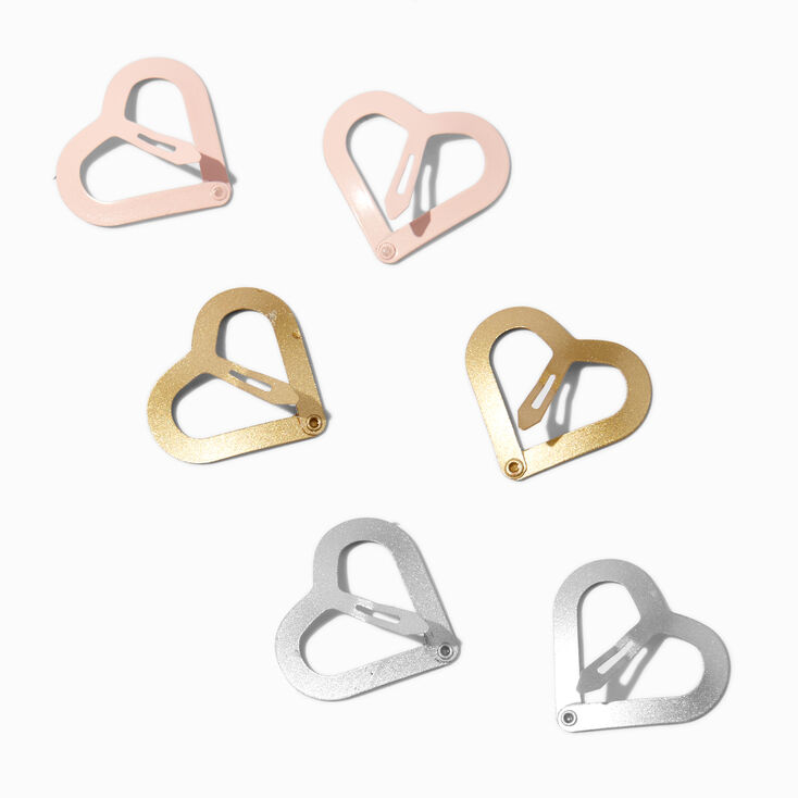 Claire&#39;s Club Glitter Heart Cut-Out Snap Hair Clips - 6 Pack,